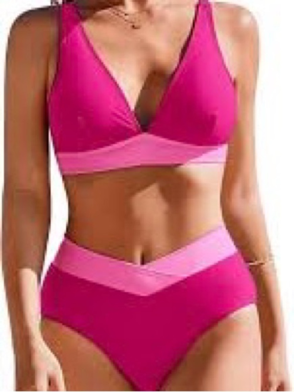 AIMAGE Colorblock High-Waist Bikini Set Pink Fuchsia Barbiecore Party NWT Sz L